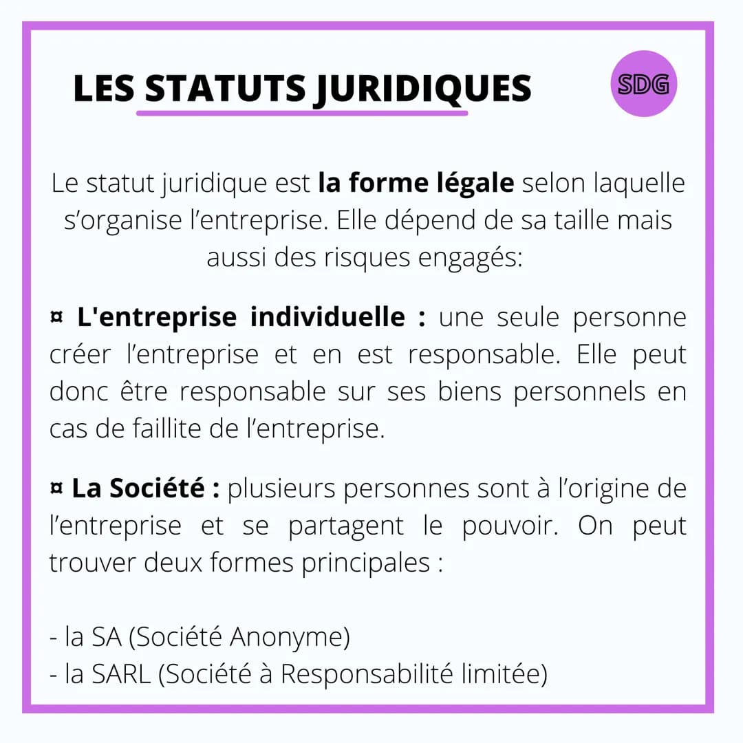 SCIENCE DE GESTION
LES DIFFÉRENTES
FORMES DES
ENTREPRISES DES DIFFÉRENCES DE
TAILLE
Les très petites entreprises (TPE)
Elles comptent de 1 à