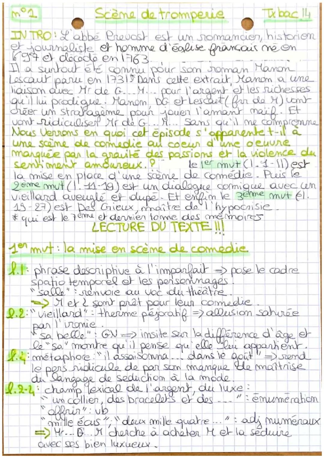 Pourquoi Manon Trompe-t-elle Des Grieux ? Analyse Linéaire Manon Lescaut