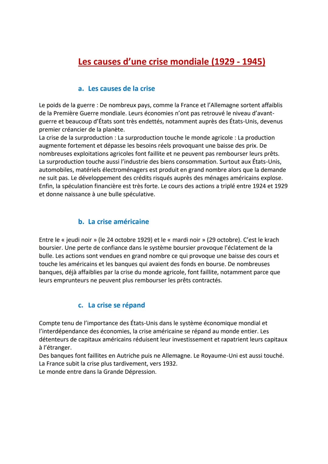 
<h2 id="lescausesdelacrise">Les causes de la crise</h2>
<p>Le poids de la guerre : De nombreux pays, tels que la France et l'Allemagne, sor