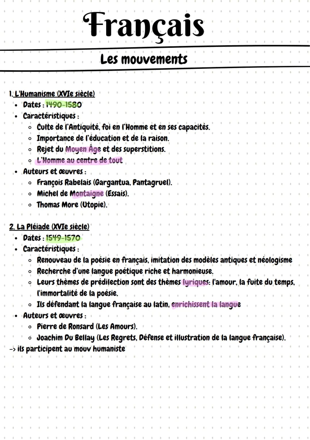.
.
.
.
.
"
"
.
.
.
.
.
Français
Les mouvements
1. L'Humanisme (XVIe siècle)
•
.
•
.
.
.
.
.
.
•
•
.
.
•
.
.
•
.
•
•
.
.
.
•
•
•
.
•
•
.
.
.