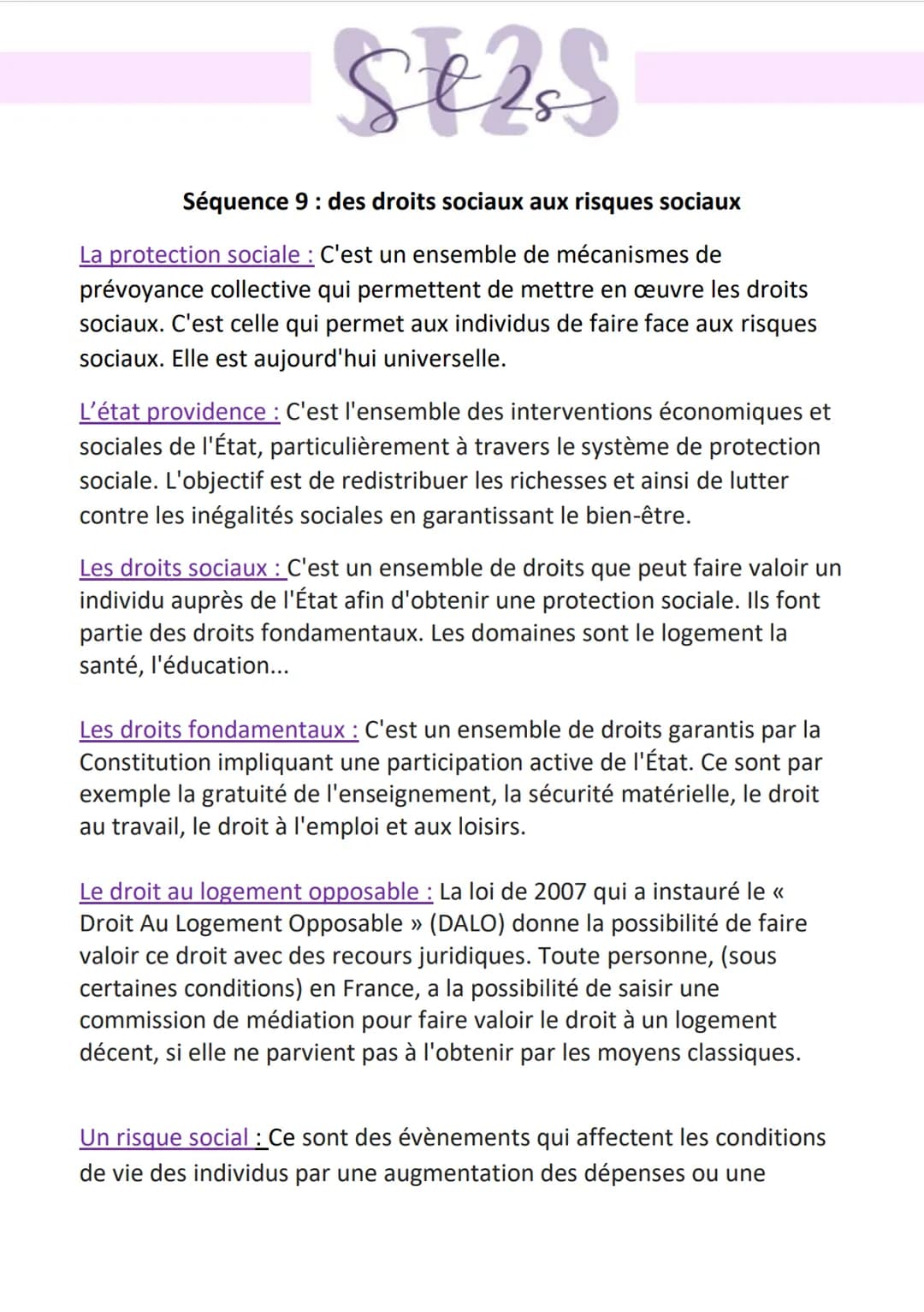 SE25
Séquence 9: des droits sociaux aux risques sociaux
La protection sociale : C'est un ensemble de mécanismes de
prévoyance collective qui
