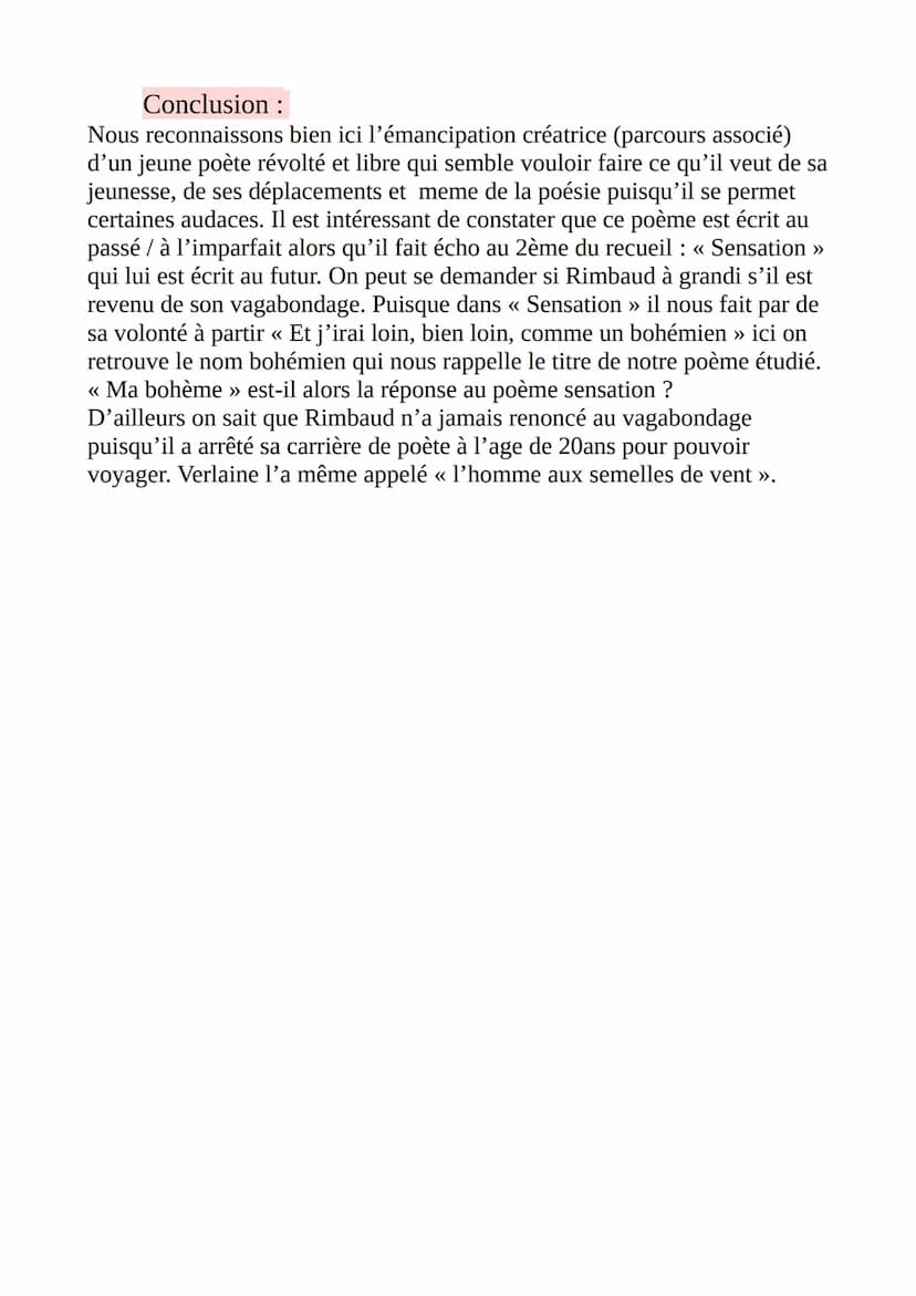--- OCR Start ---
Ma Bohème
Arthur Rimbaud
Introduction:
<< Ma bohème >> est un poème tiré du recueil Cahier de Douai, œuvre
lyrique et polé