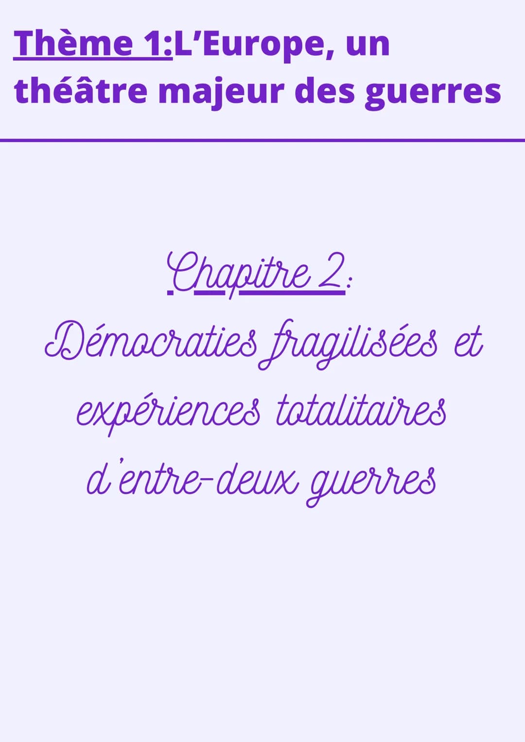Thème 1:L'Europe, un
théâtre majeur des guerres
Chapitre 2
Démocraties fragilisées et
expériences totalitaires
d'entre-deux guerres Les expé