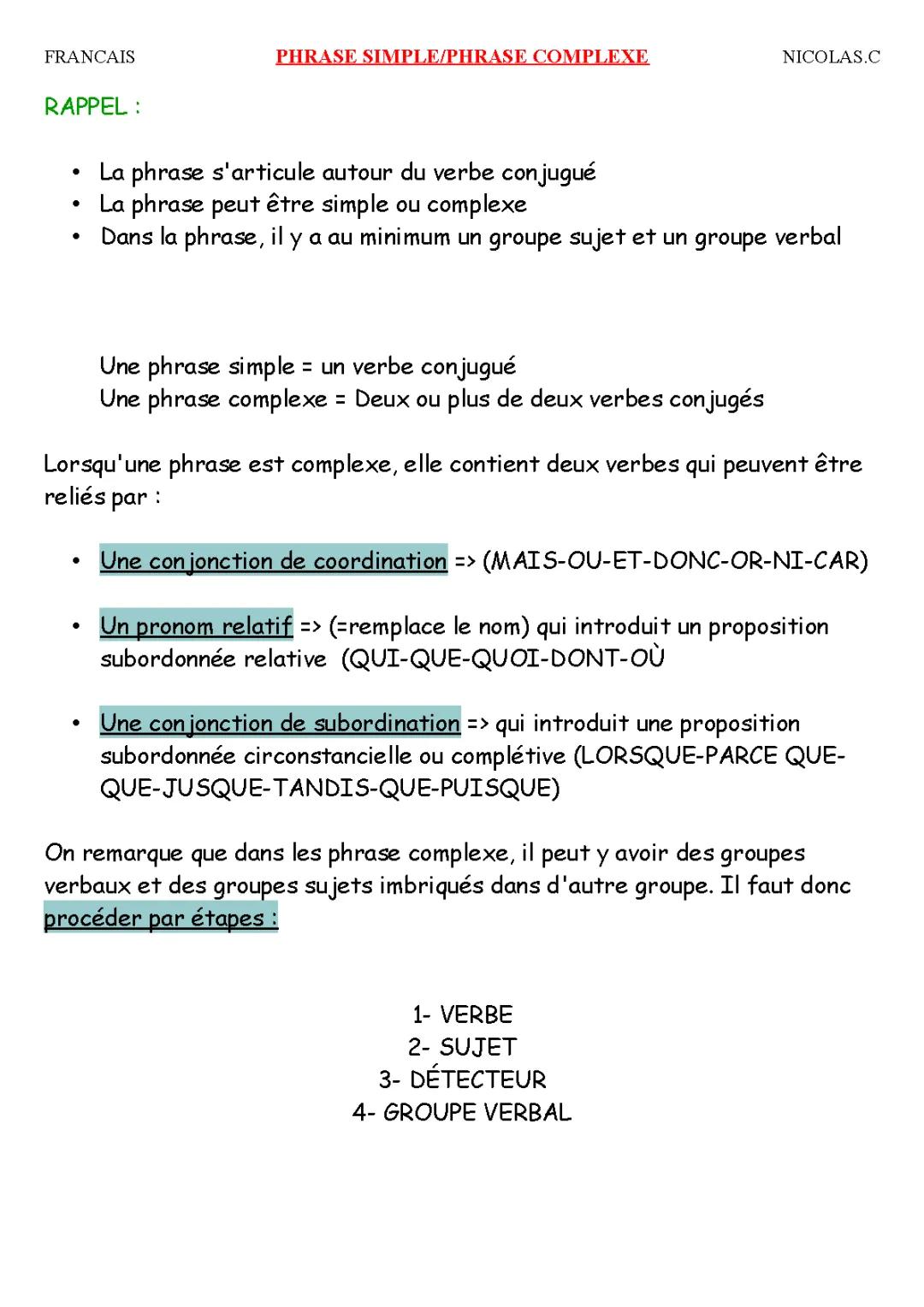 Apprends les phrases simples et complexes en français