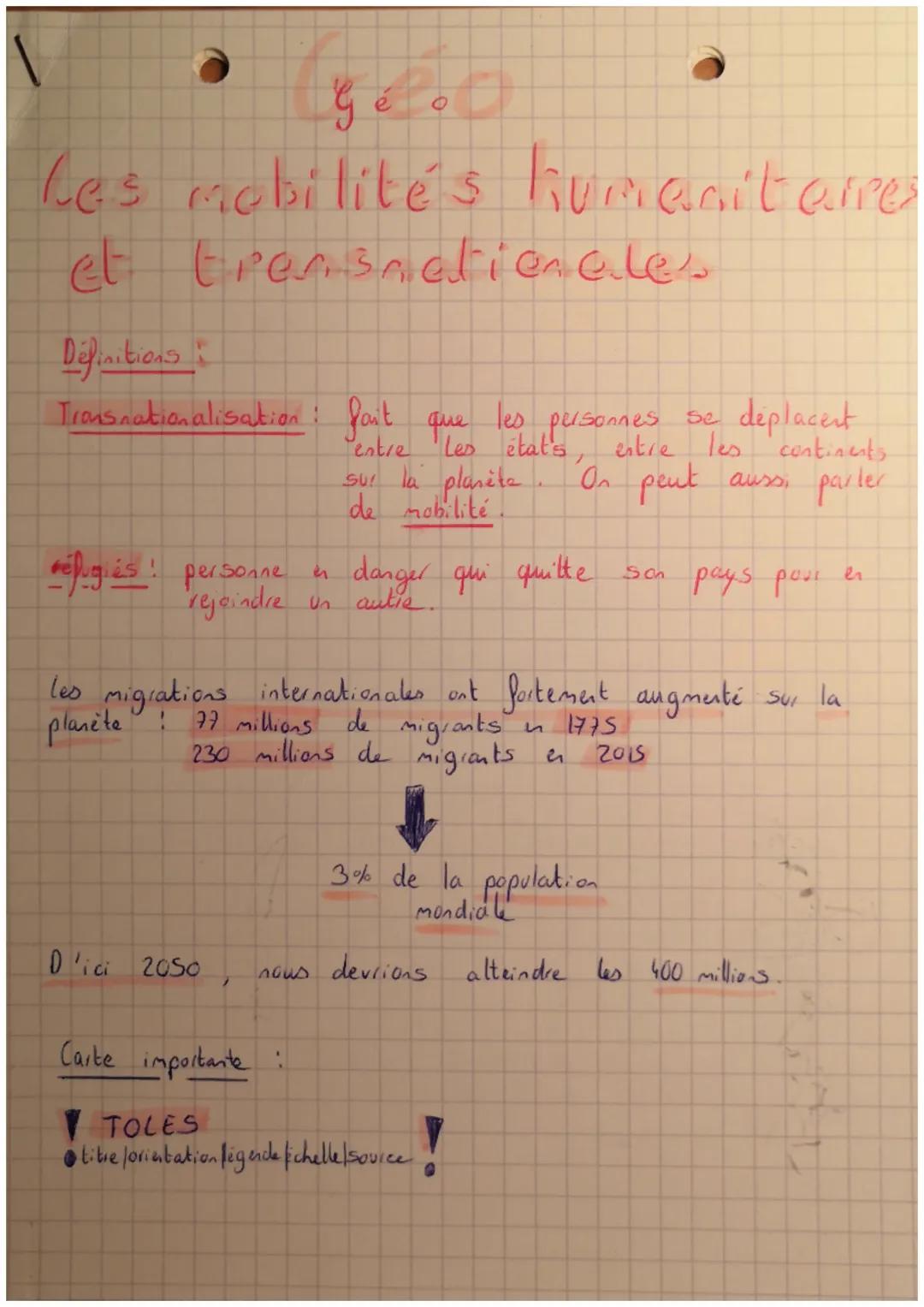 Les mobilités humanitaires
et trensnationales
Definitions
Transnationalisation fait que
réfugiés personne in
O
entre les étallersonnes se dé