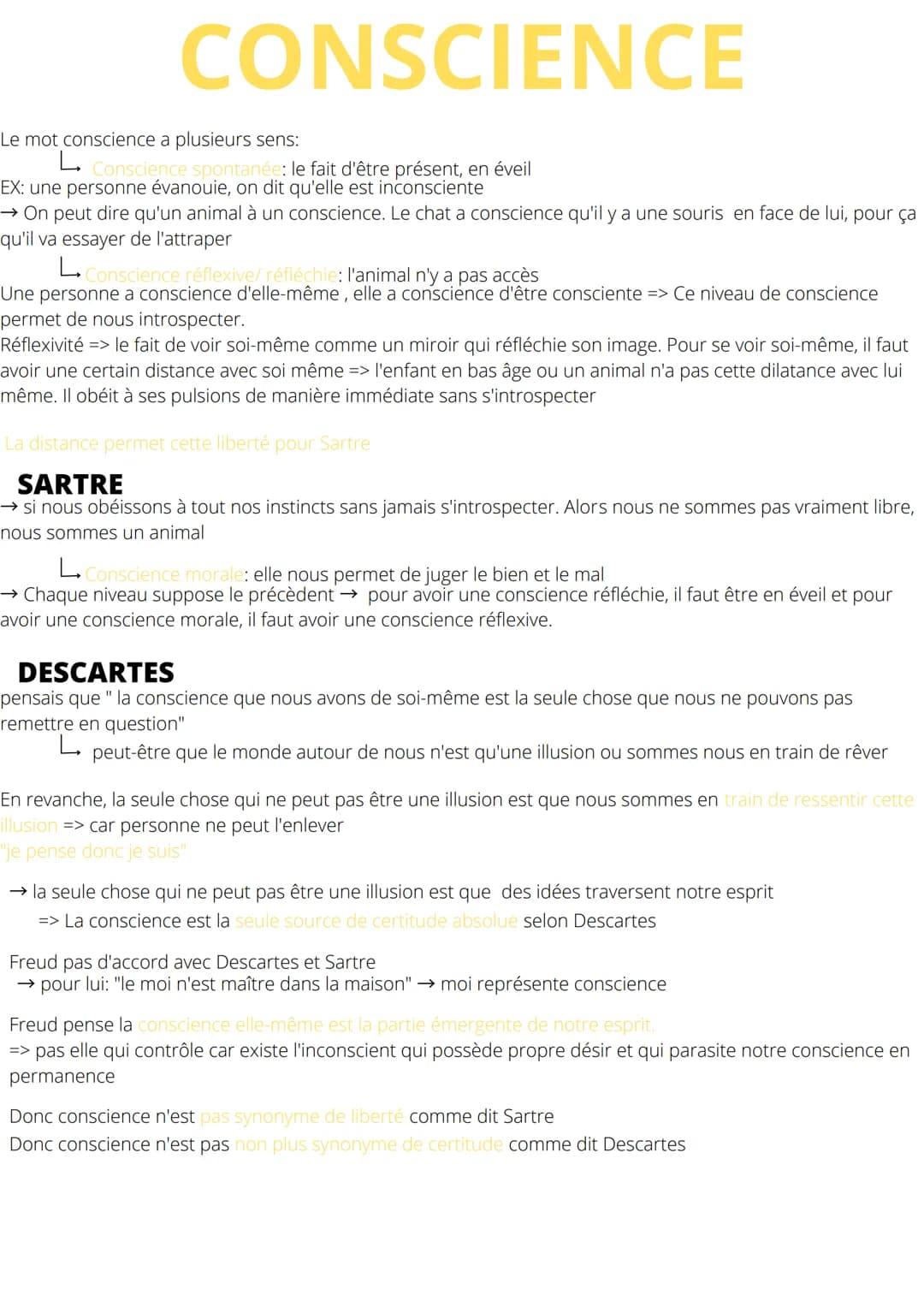 CONSCIENCE
Le mot conscience a plusieurs sens:
L Conscience spontanée: le fait d'être présent, en éveil
EX: une personne évanouie, on dit qu