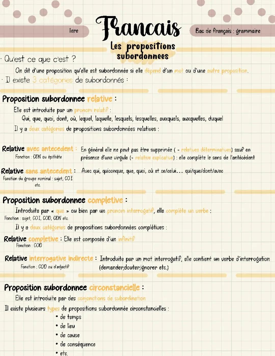 Les Propositions Subordonnées PDF: Exercices et Corrections