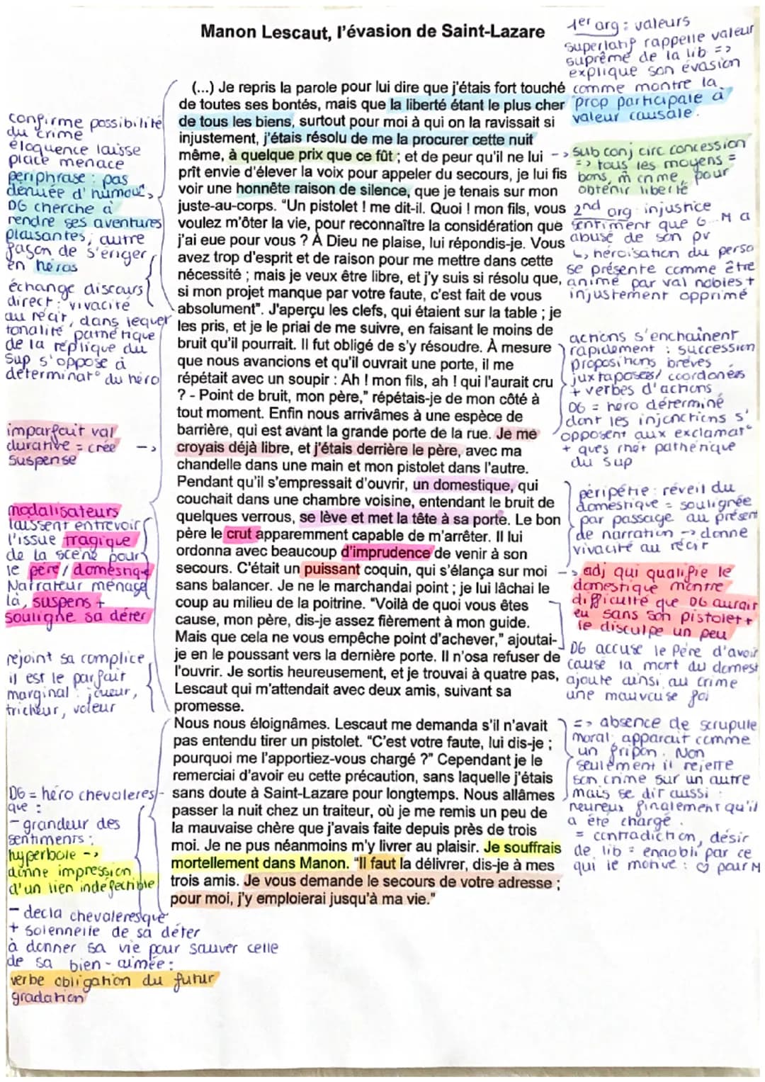 Her arg: valeurs
Superlang rappelle valeur
suprême de la lib =>
explique son évasion
confirme possibilité
valeur causale.
eloquence laisse
p
