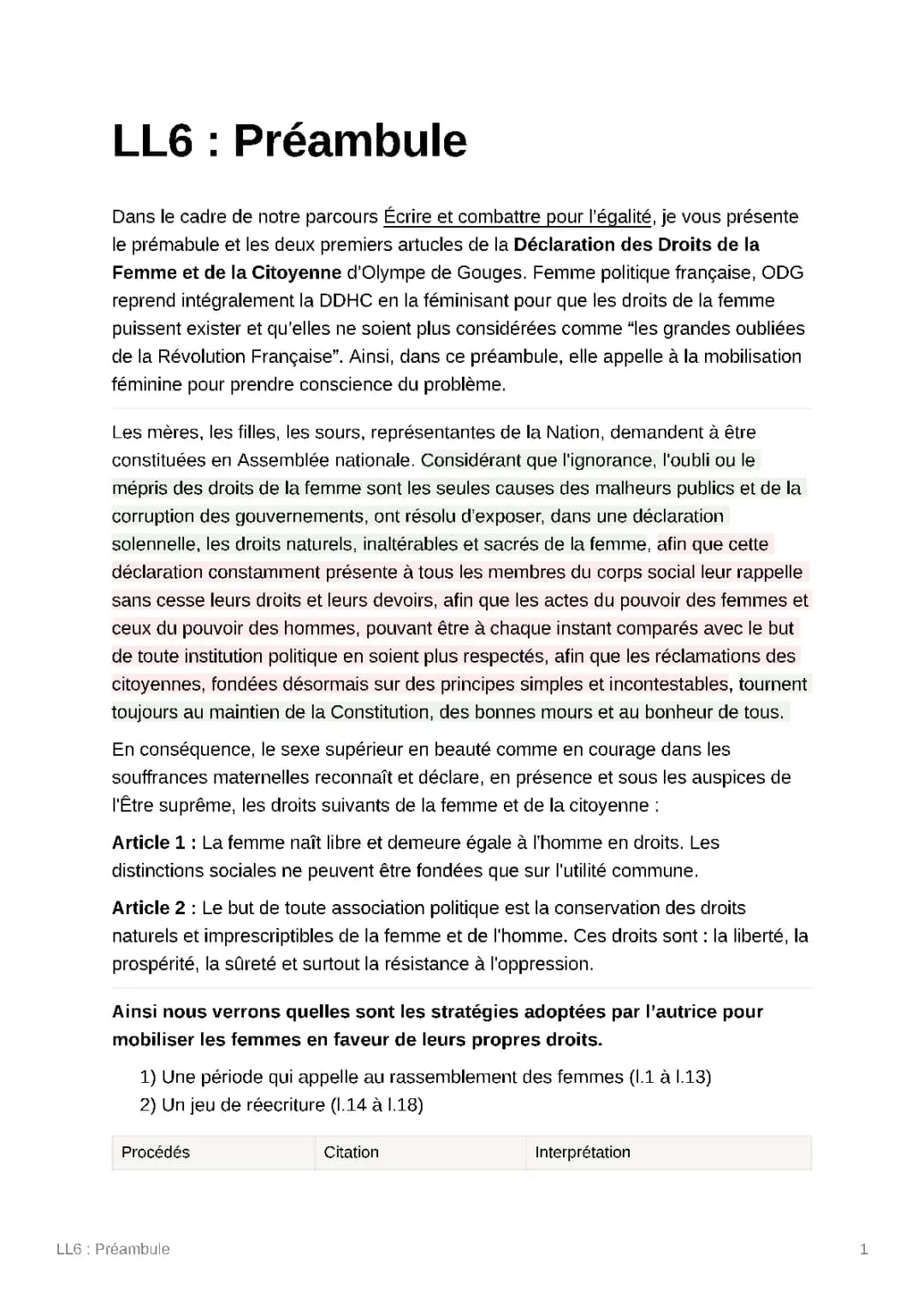Lecture linéaire Préambule DDFC