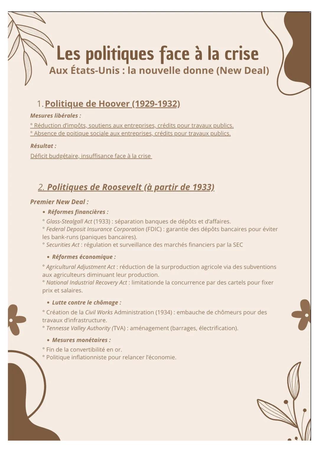 Les politiques face à la crise
L'allemagne et l'arrivée d'Hitler
1. contexte économique et politique :
Politique d'austérité :
• Objectif: é