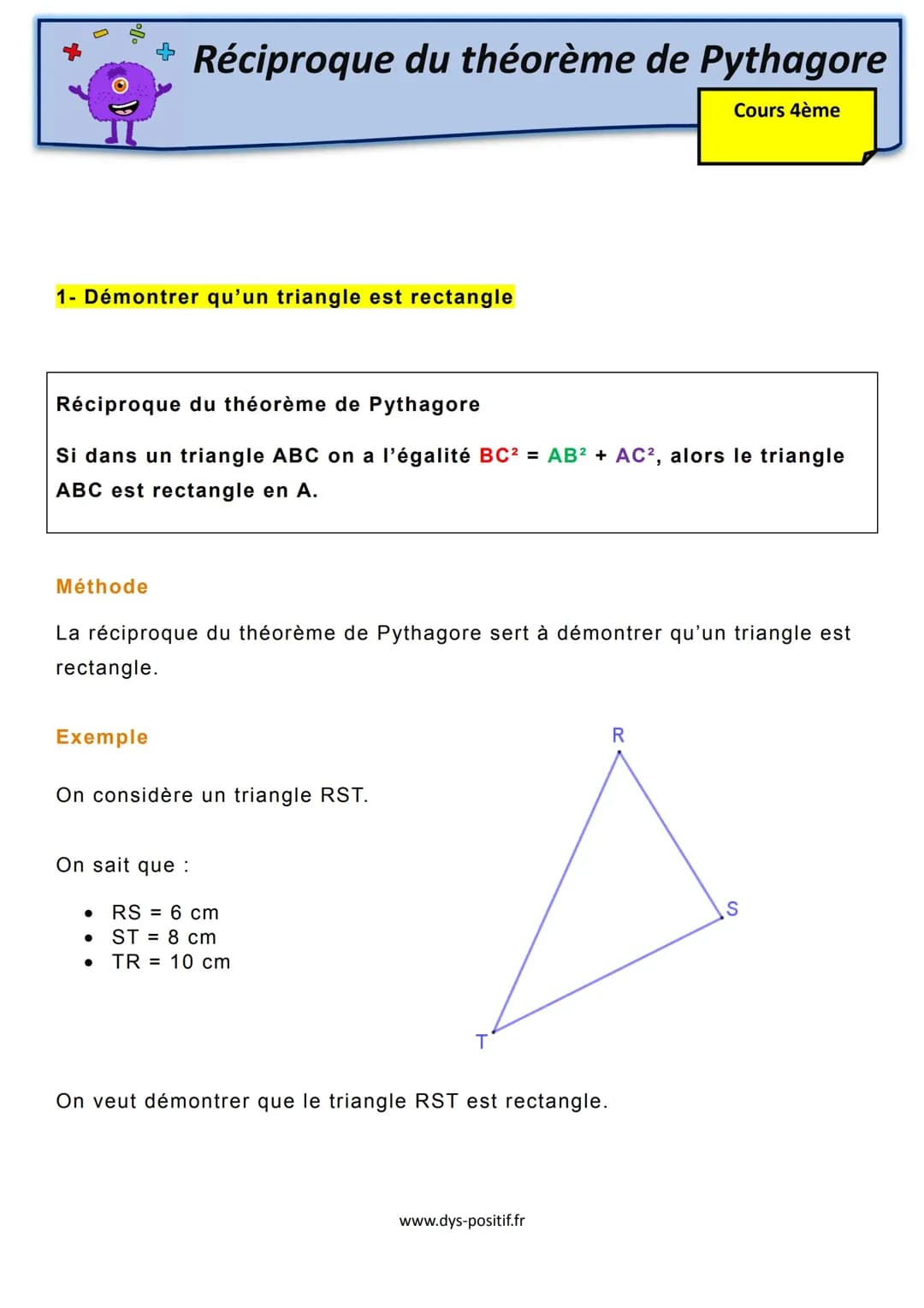 Le théorème de Pythagore, sa contraposée et sa réciproque 