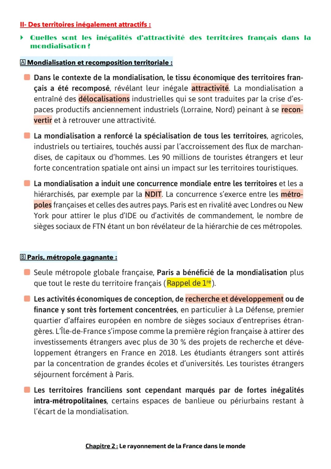 Chapitre 2 : Le rayonnement de la France dans le monde
L'ÉTUDE DE CAS-COURS MAGISTRAL
PARIS
En quoi Paris est une ville mondiale ?
Paris a t