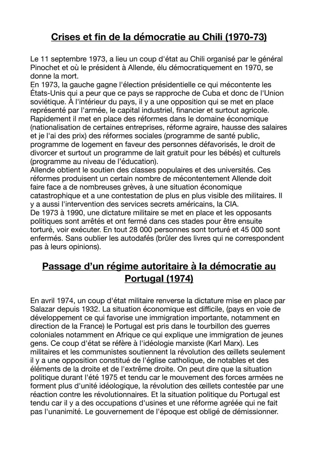 Crises et fin de la démocratie au Chili (1970-73)
Le 11 septembre 1973, a lieu un coup d'état au Chili organisé par le général
Pinochet et o