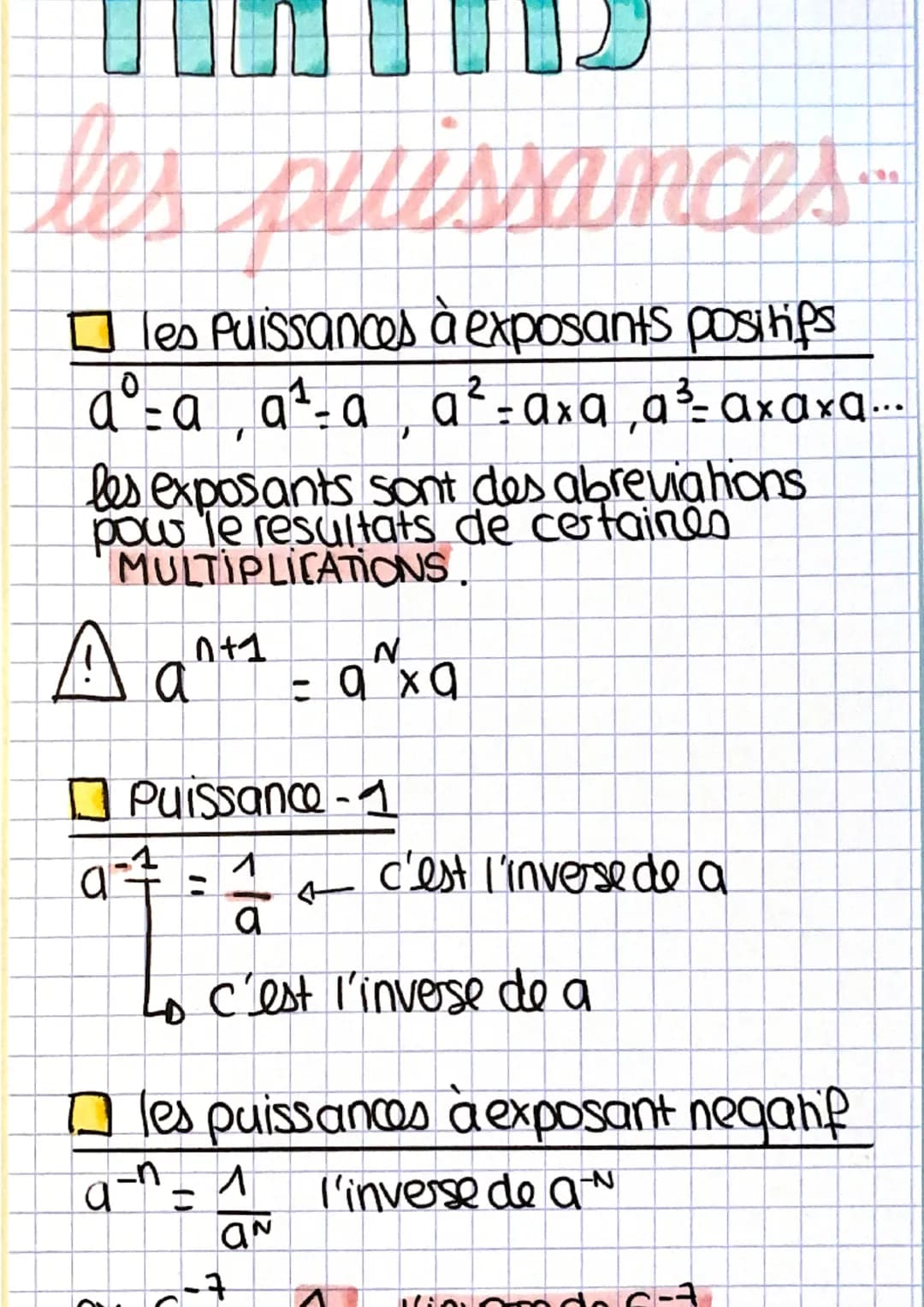 les puissances
□ les Puissances à exposants positips
aº-a_a²-a¸ a²-ª×¶‚¤¾-¤×¤×¶…..
a²=axa‚a axc
les exposants sont des abreviations
pow le r