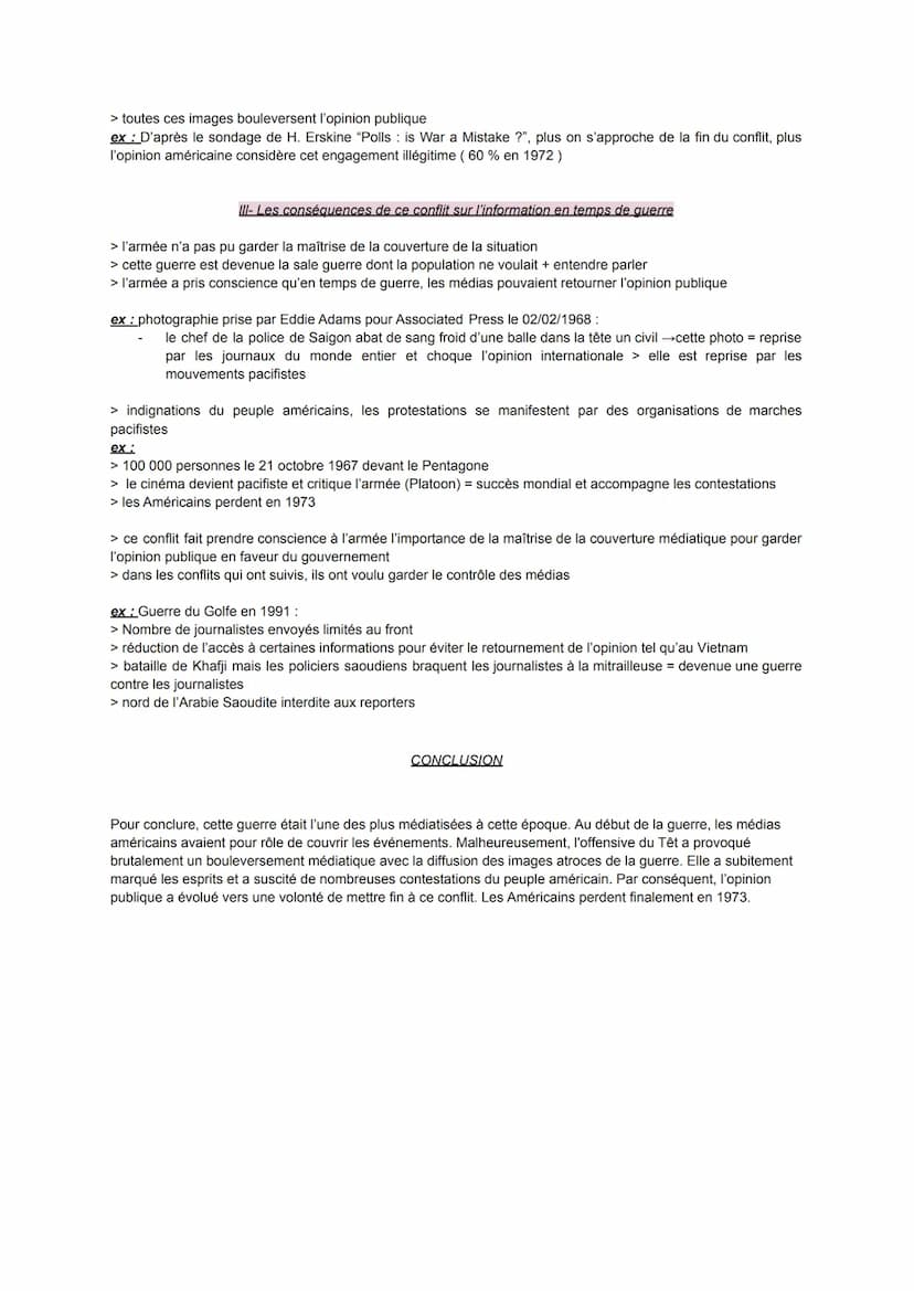 Camille LAFOND VESSELLA
> Dans quelles mesures les médias ont-ils contribué à l'évolution de l'opinion
publique au cours de la guerre du Vie