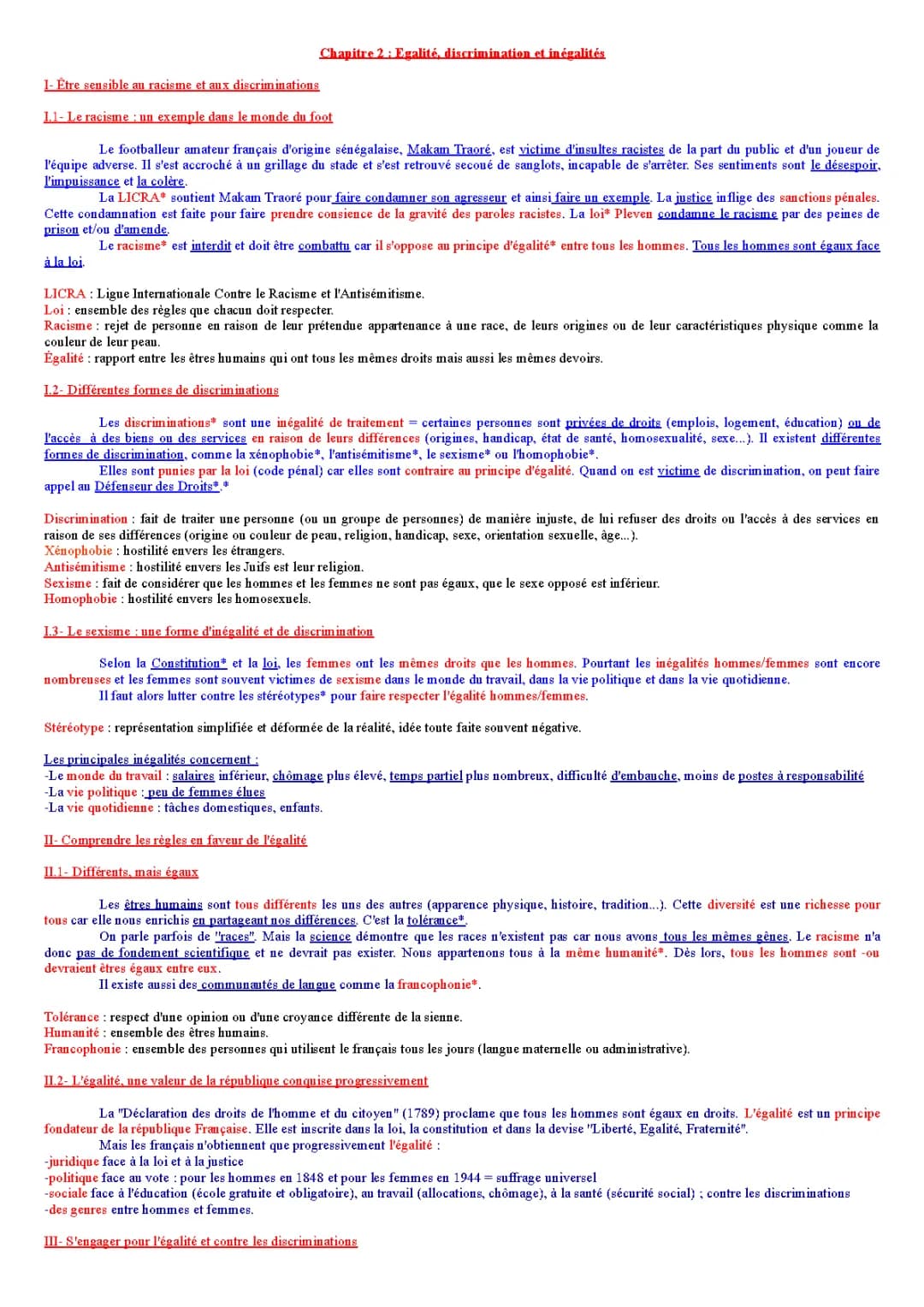 Racisme et Discrimination: Exemples et Lois (Discrimination dans le foot et au travail)
