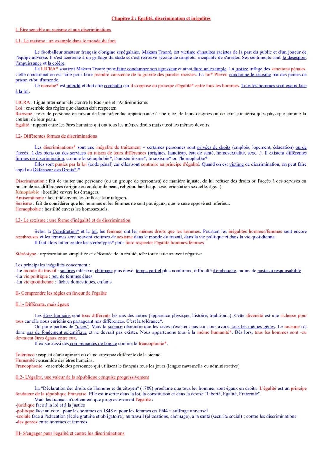 Chapitre 2: Egalité, discrimination et inégalités
I- Être sensible au racisme et aux discriminations
1.1- Le racisme : un exemple dans le mo
