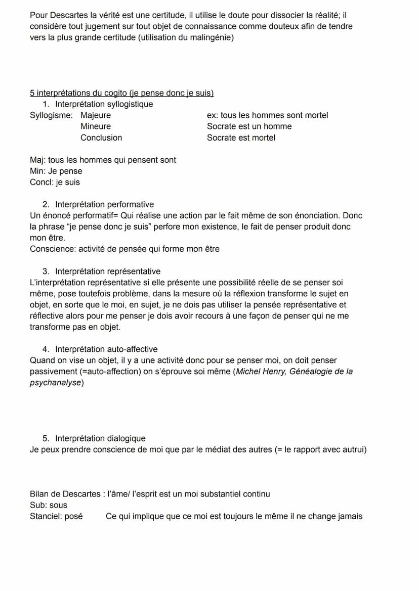 Conscience et Inconscient
● Réflexive: Se dit de la conscience qui se prend elle même pour objet, retour de sa
pensée vers elle même
● Pensé