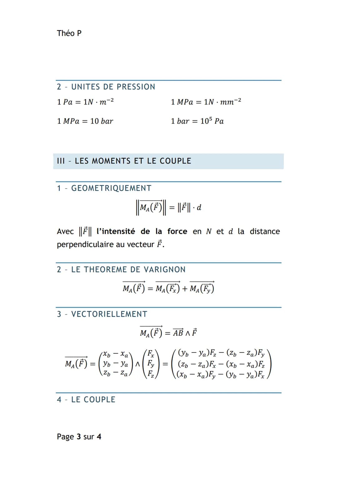 Théo P
M-SCIENCES INGENIEUR
MODELISATION DES ACTIONS MECANIQUES
I - LE VECTEUR
1 - DEFINITION D'UN VECTEUR
Un vecteur est défini par un poin