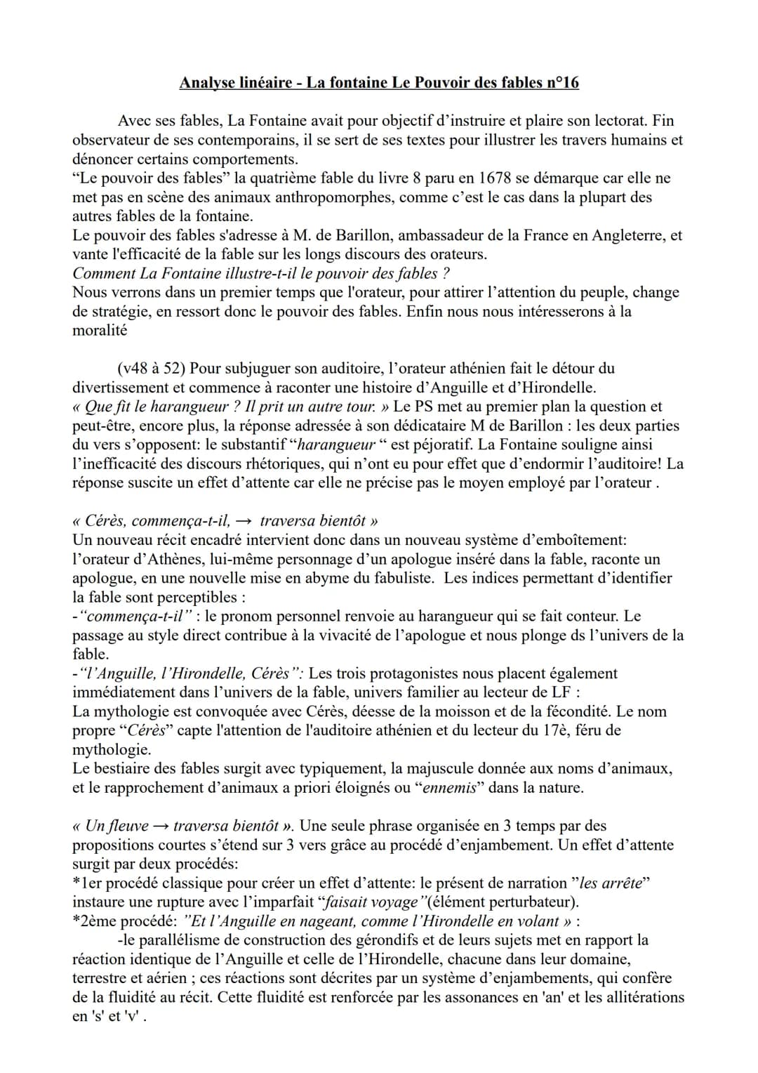 Analyse linéaire - La fontaine Le Pouvoir des fables n°16
Avec ses fables, La Fontaine avait pour objectif d'instruire et plaire son lectora