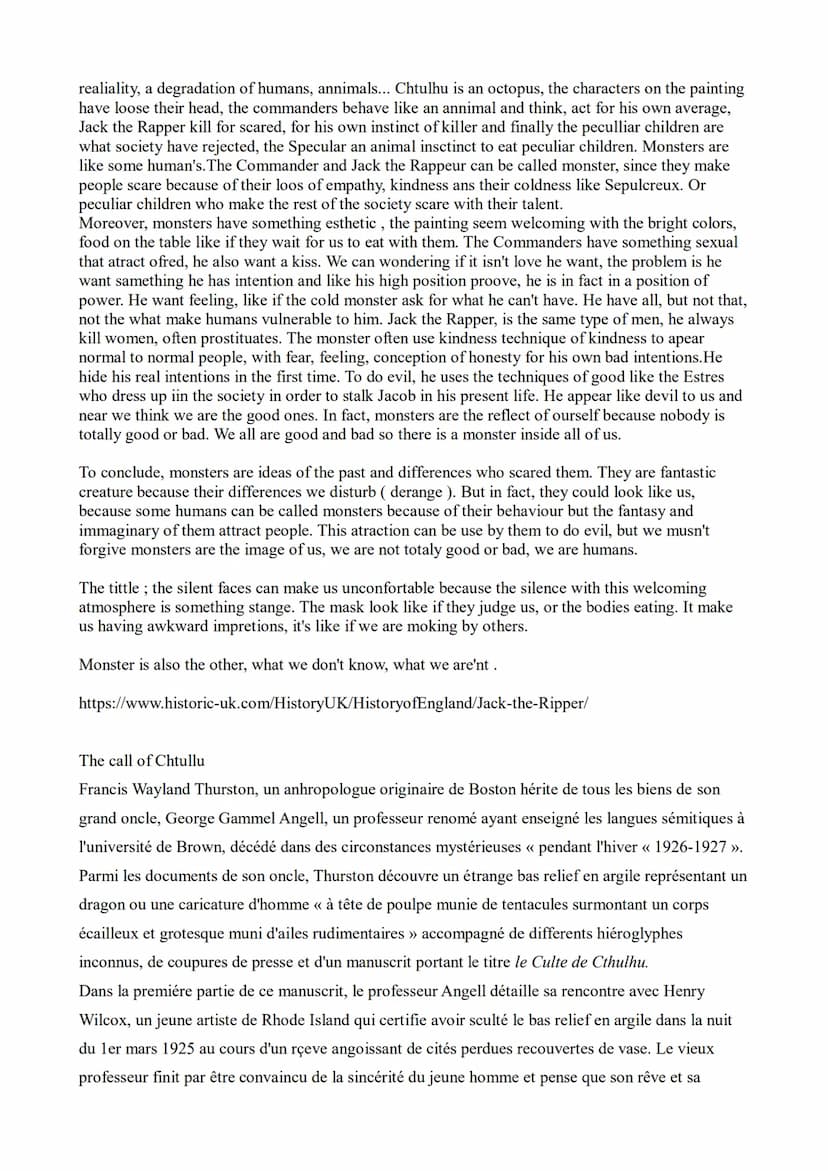 2022
How did the monster figure
evolve?
Imaginary and scary
Prévost solène ANT
Among the Silence faces, Anthony Clarkson Miss Perigrine's Ho
