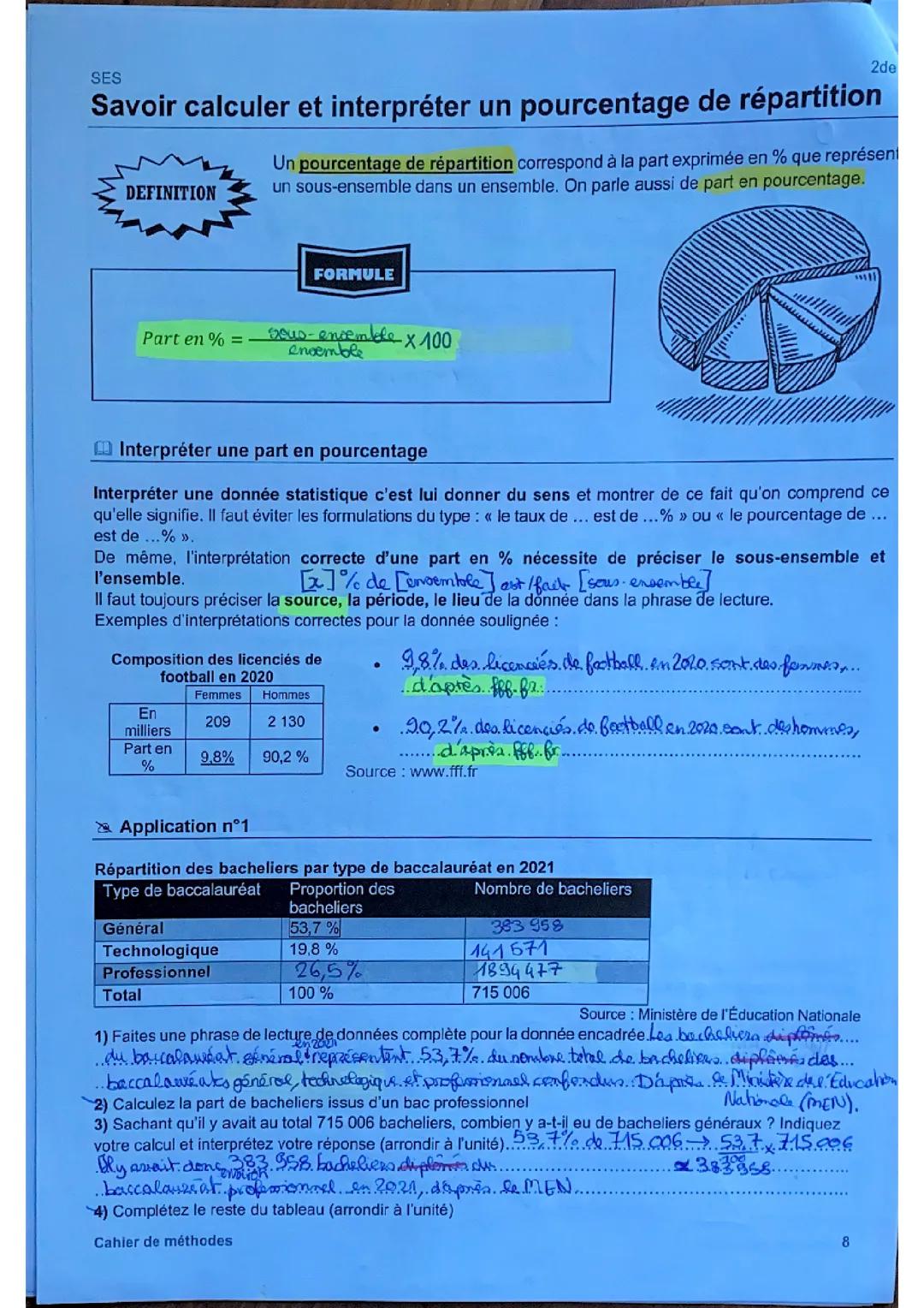 Savoir calculer et interpréter un pourcentage de répartition