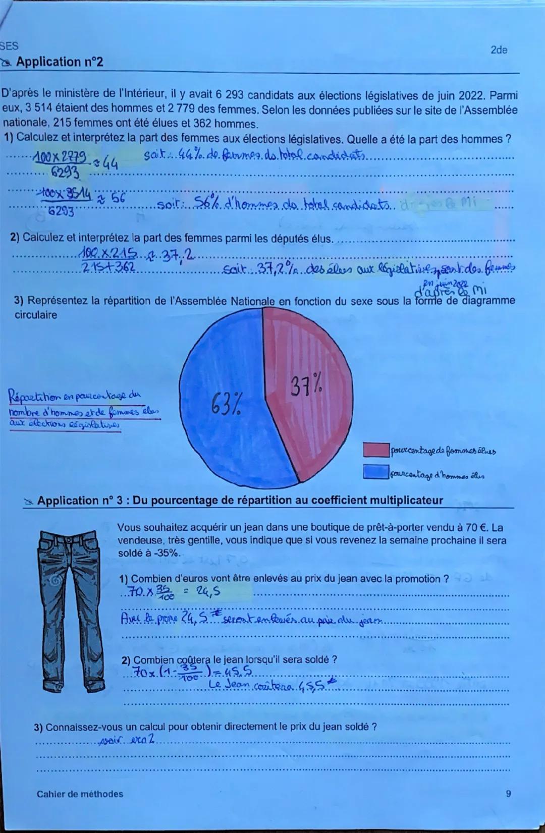 SES
2de
Savoir calculer et interpréter un pourcentage de répartition
DEFINITION
Un pourcentage de répartition correspond à la part exprimée 