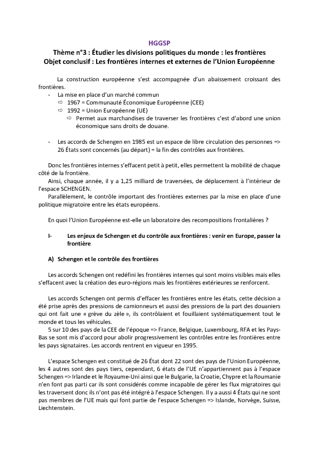 Les frontières internes et externes de l'Union Européenne: Libre circulation et immigration