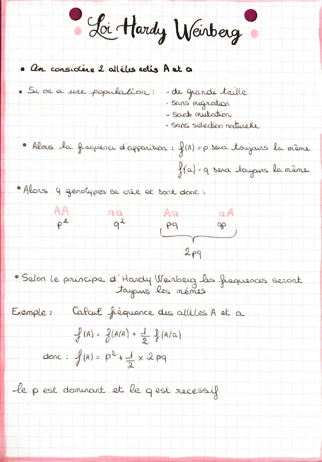 • An considère I allèles notis A et a
• Si on a une population :
Loi Hardy Weinberg
AA
på
le
• Alors la frequence d'apparition : f(A) = p se