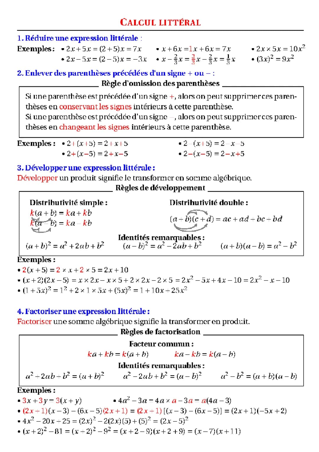 Apprends à Réduire et Factoriser les Expressions Littérales pour le Collège