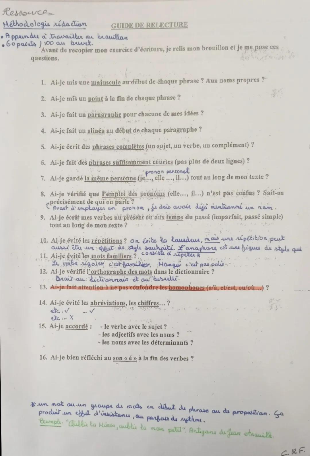--- OCR Start ---
Ressouce
Méthodologie rédaction
GUIDE DE RELECTURE
Appundre à travailler au brouillan
•Gopaints/ 100 au bruvvet.
Avant de 