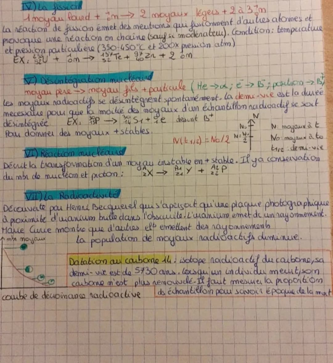 lourd + im->
2
moyaux légers.
+2 à 37m
IV) La fission
Amoyau
la réaction de fission émet des mentions qui furcomment d'autres atormes et
pro