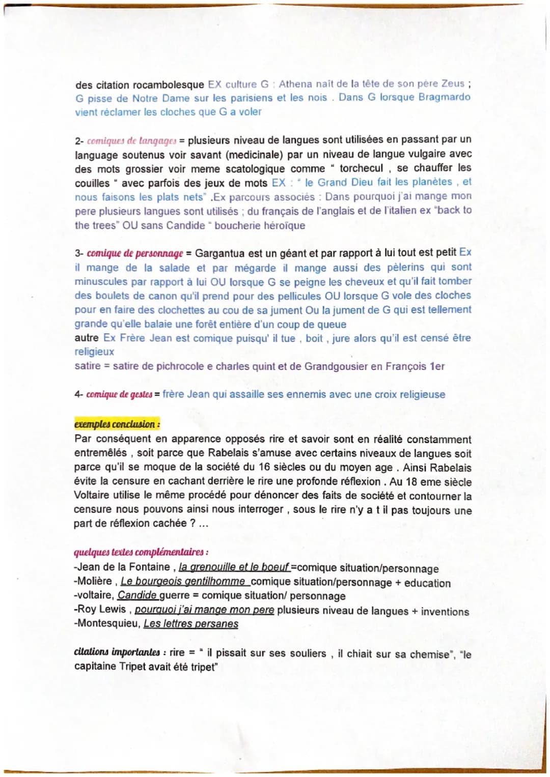 Bac dissertation : littérature d'idée
parcours : Rire et savoir,
oeuvre : Gargantua
auteur: François Rabelais - a fait des études ecclésiast