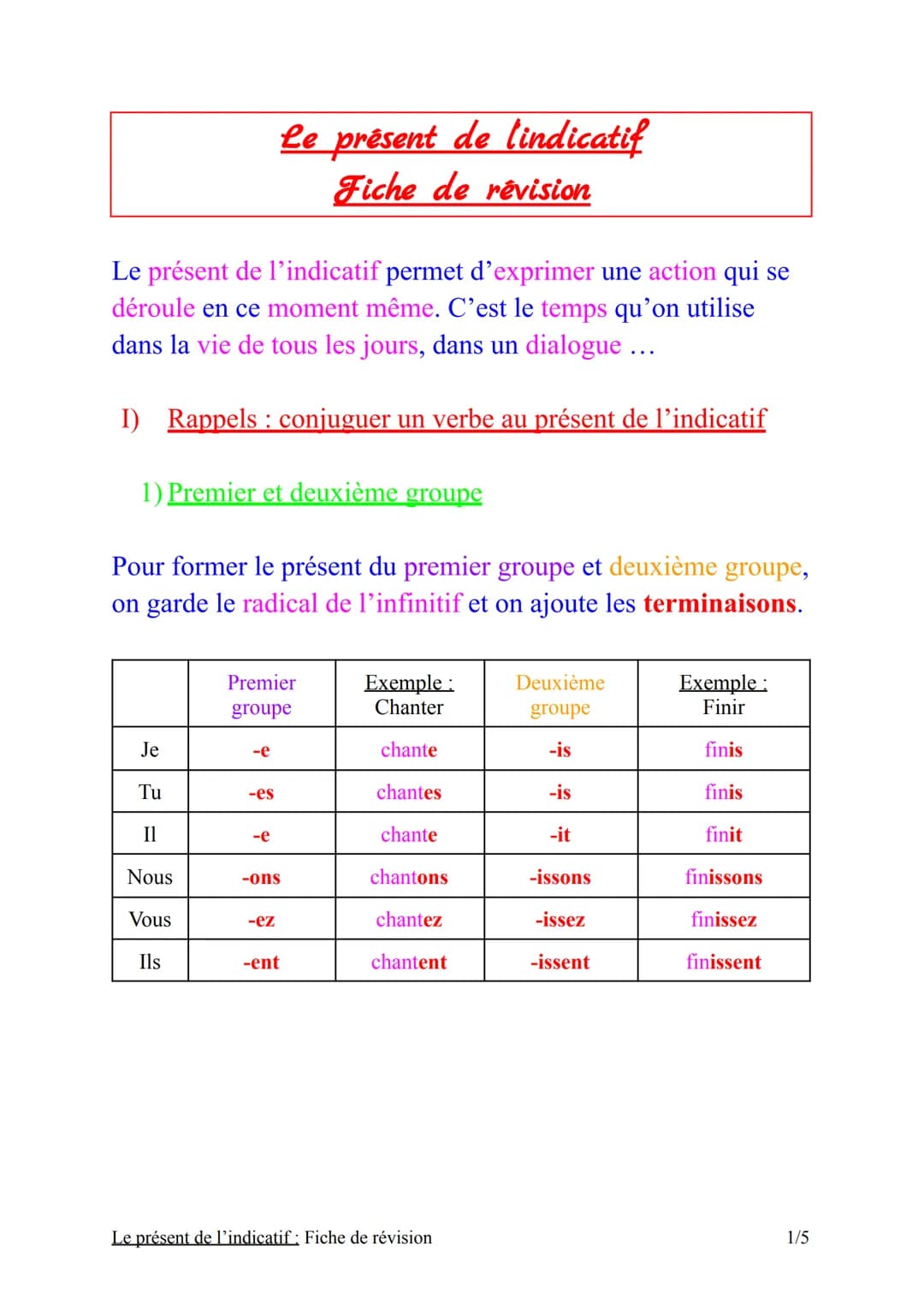 Le présent de l'indicatif permet d'exprimer une action qui se
déroule en ce moment même. C'est le temps qu'on utilise
dans la vie de tous le