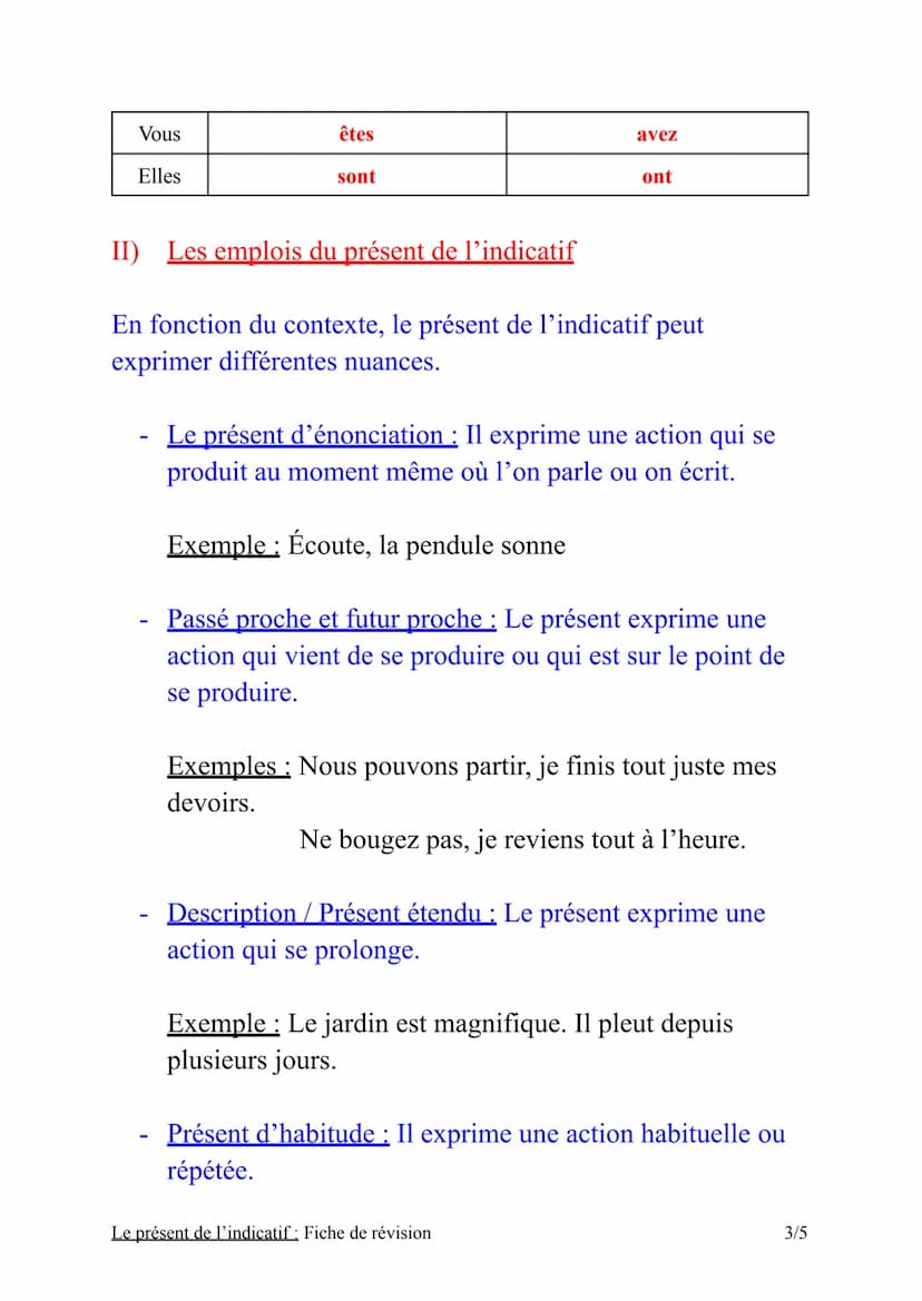 Le présent de l'indicatif permet d'exprimer une action qui se
déroule en ce moment même. C'est le temps qu'on utilise
dans la vie de tous le