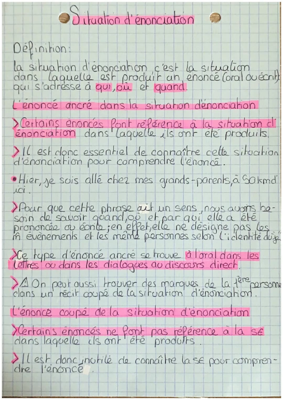 Situation d'énonciation
Définition:
la situation d'énonciation, c'est la situation
dans laquelle est produit un énoncé (oral ou écrit)
qui s