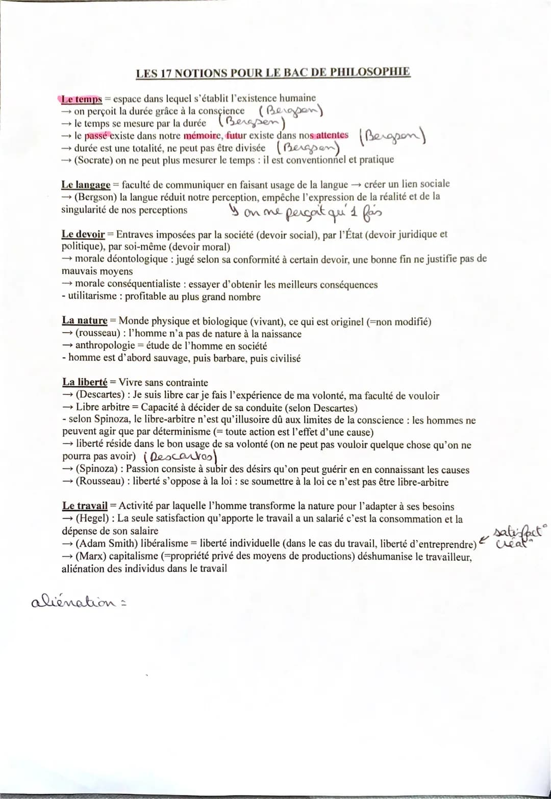 LES 17 NOTIONS POUR LE BAC DE PHILOSOPHIE
Le temps = espace dans lequel s'établit l'existence humaine
→ on perçoit la durée grâce à la consc