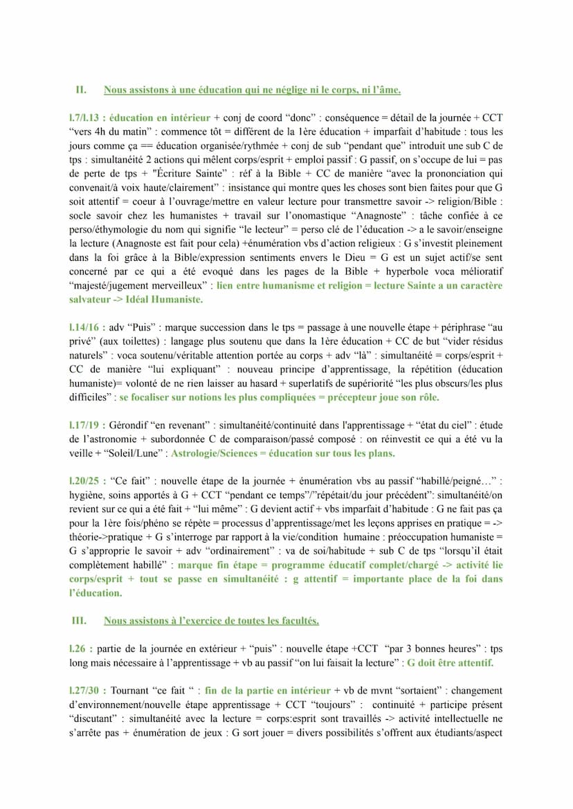 ANALYSE LINÉAIRE N°15
Extrait : "L'éducation humaniste de Gargantua par Ponocrates", Gargantua, Rabelais (chapitre
XXIII)
Intro : Au début d