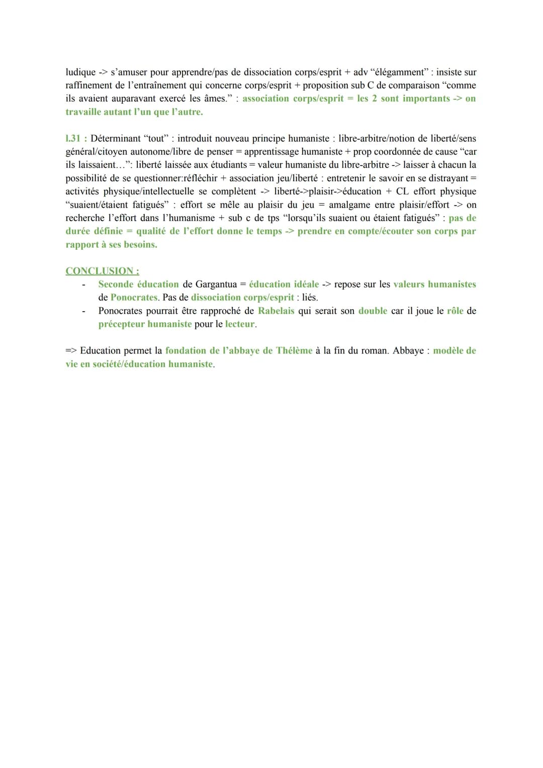 ANALYSE LINÉAIRE N°15
Extrait : "L'éducation humaniste de Gargantua par Ponocrates", Gargantua, Rabelais (chapitre
XXIII)
Intro : Au début d