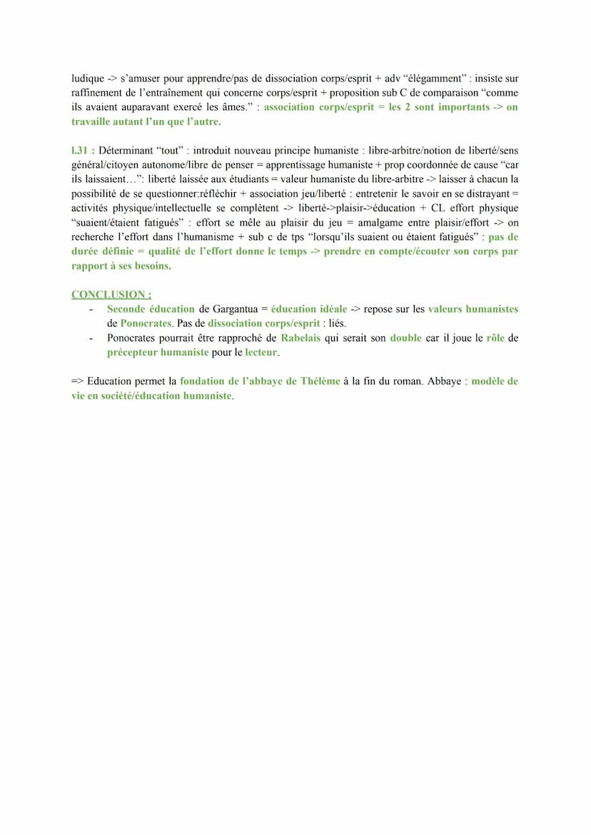 ANALYSE LINÉAIRE N°15
Extrait : "L'éducation humaniste de Gargantua par Ponocrates", Gargantua, Rabelais (chapitre
XXIII)
Intro : Au début d