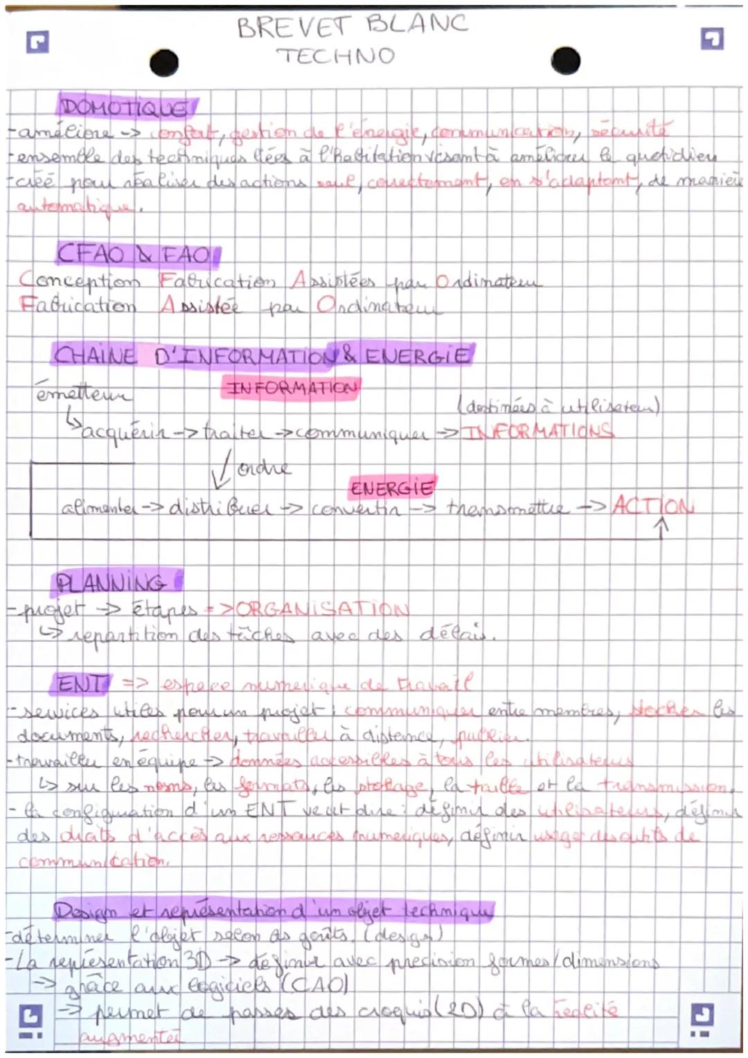 BREVET BLANC
TECHNO

DOMOTIQUE
-améliore -> confat, gestion de l'énergie, conumunication, sécurité
-ensemble des techniques thées à l'habita