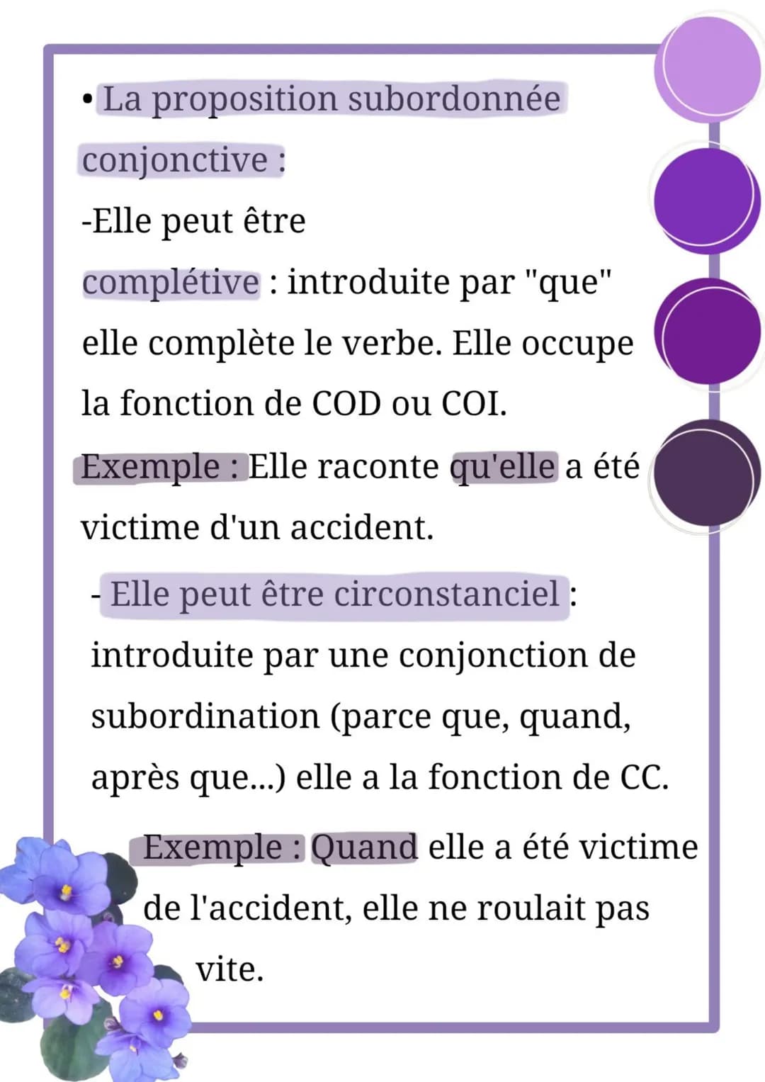 La subordination
Une proposition subordonnée
dépend d'une proposition principale
et ne peut fonctionner sans elle. Il
existe différents type