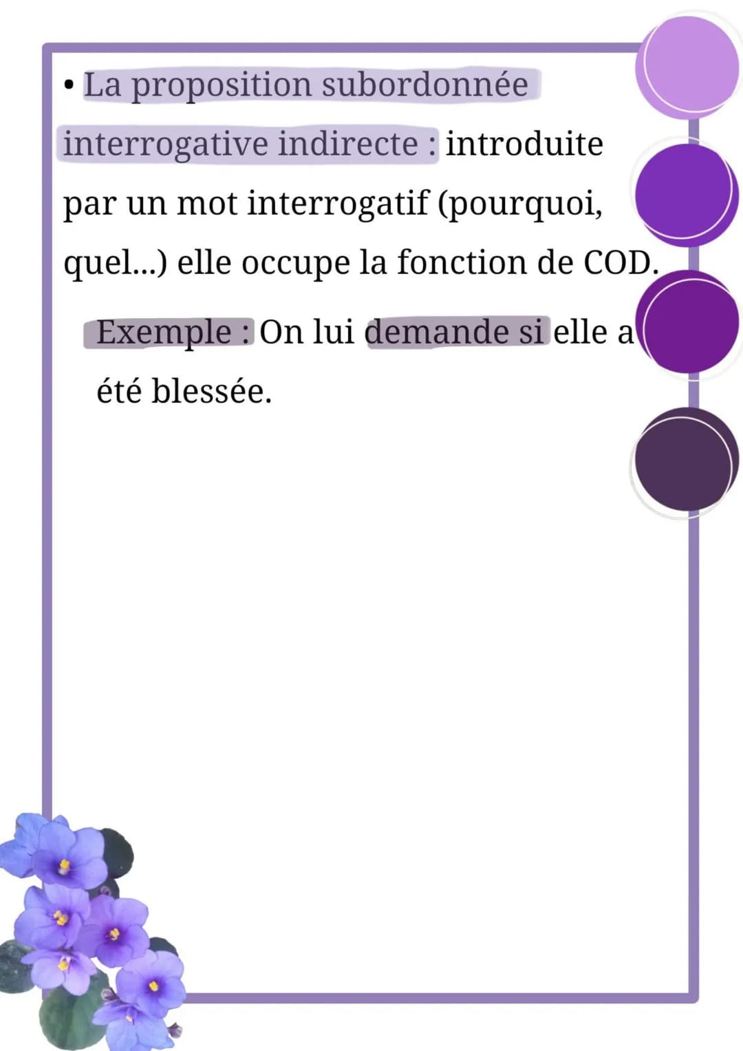 La subordination
Une proposition subordonnée
dépend d'une proposition principale
et ne peut fonctionner sans elle. Il
existe différents type