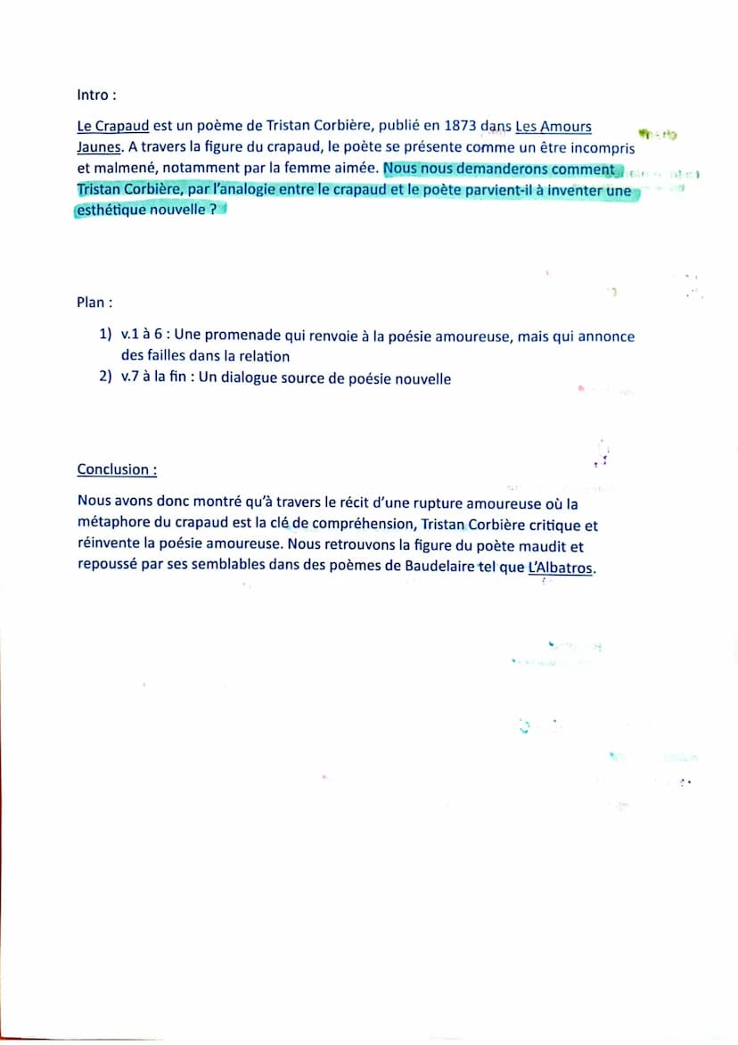 I
Le Crapaud
sc qui se passe en été
sans mélodie / musique
is marque le silince
Un chant dans une nuit sans air
4 renvoie à la poésie
on arr