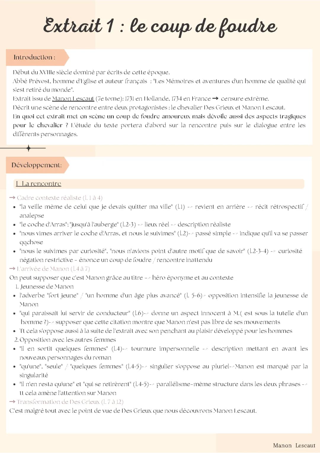 Manon Lescaut : Analyse Linéaire et Résumé pour les Jeunes