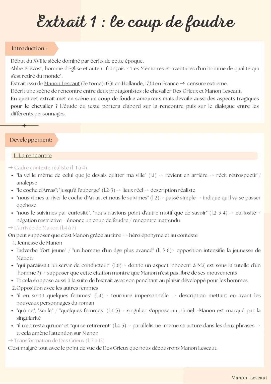 Extrait 1 : le coup de foudre
Introduction
Début du XVIIIe siècle dominé par écrits de cette époque.
Abbé Prévost, homme d'Eglise et auteur 
