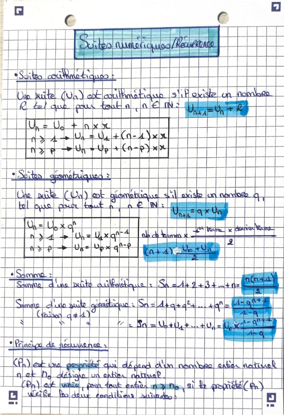 ง
Suites numériques /Recuerence
•Suites arithmetiques
Une suite (Un) est arithmétique s'il existe un nombre
R tel que pour tout n
U₁ = Uo + 