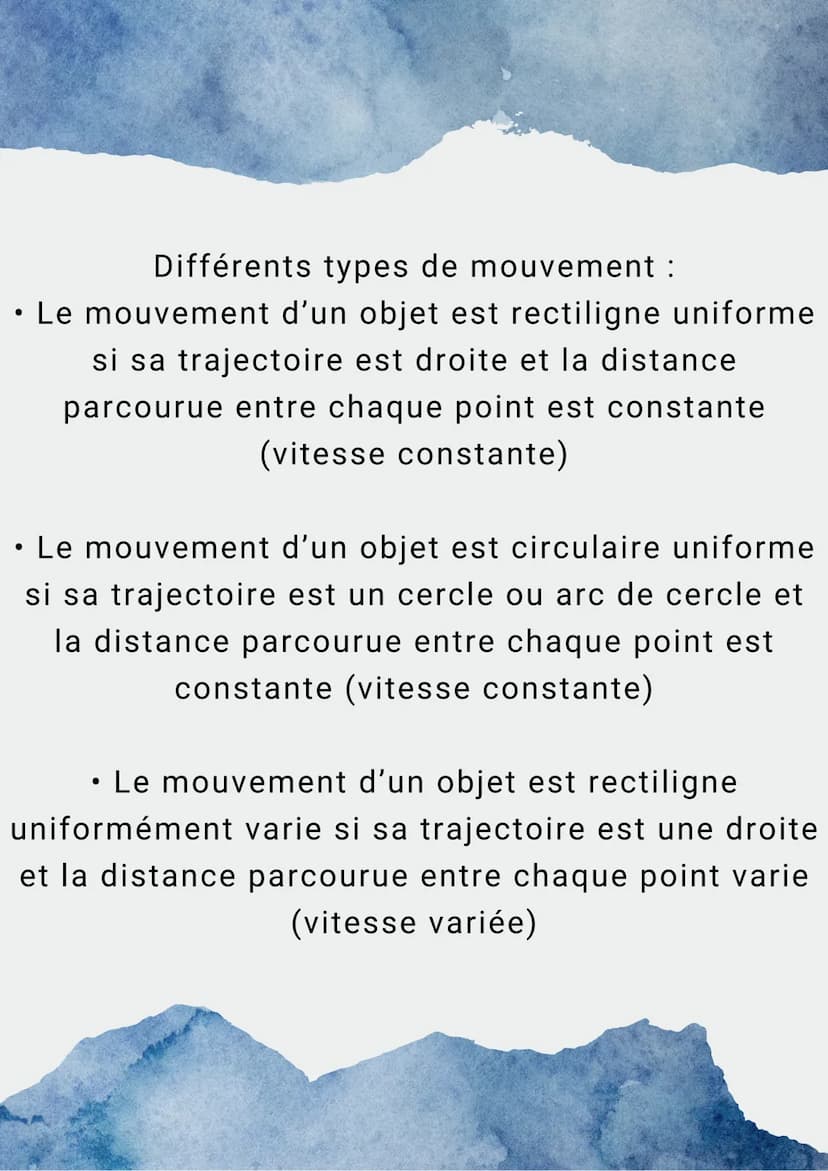 LE MOUVEMENT
Trajectoire : ligne qui décrit le mouvement de
l'objet au cours du temps et de son déplacement
Référentiel d'étude : objet pris