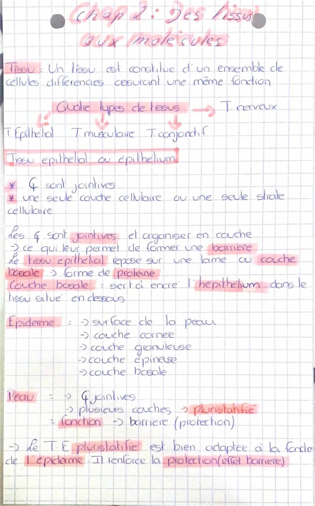 • Tissu - Un lissu est constitue d'un ensemble de
cellules differences assurant une même fonction
I nerveux
A
Chap 2. Jes l15543
Qux molecul