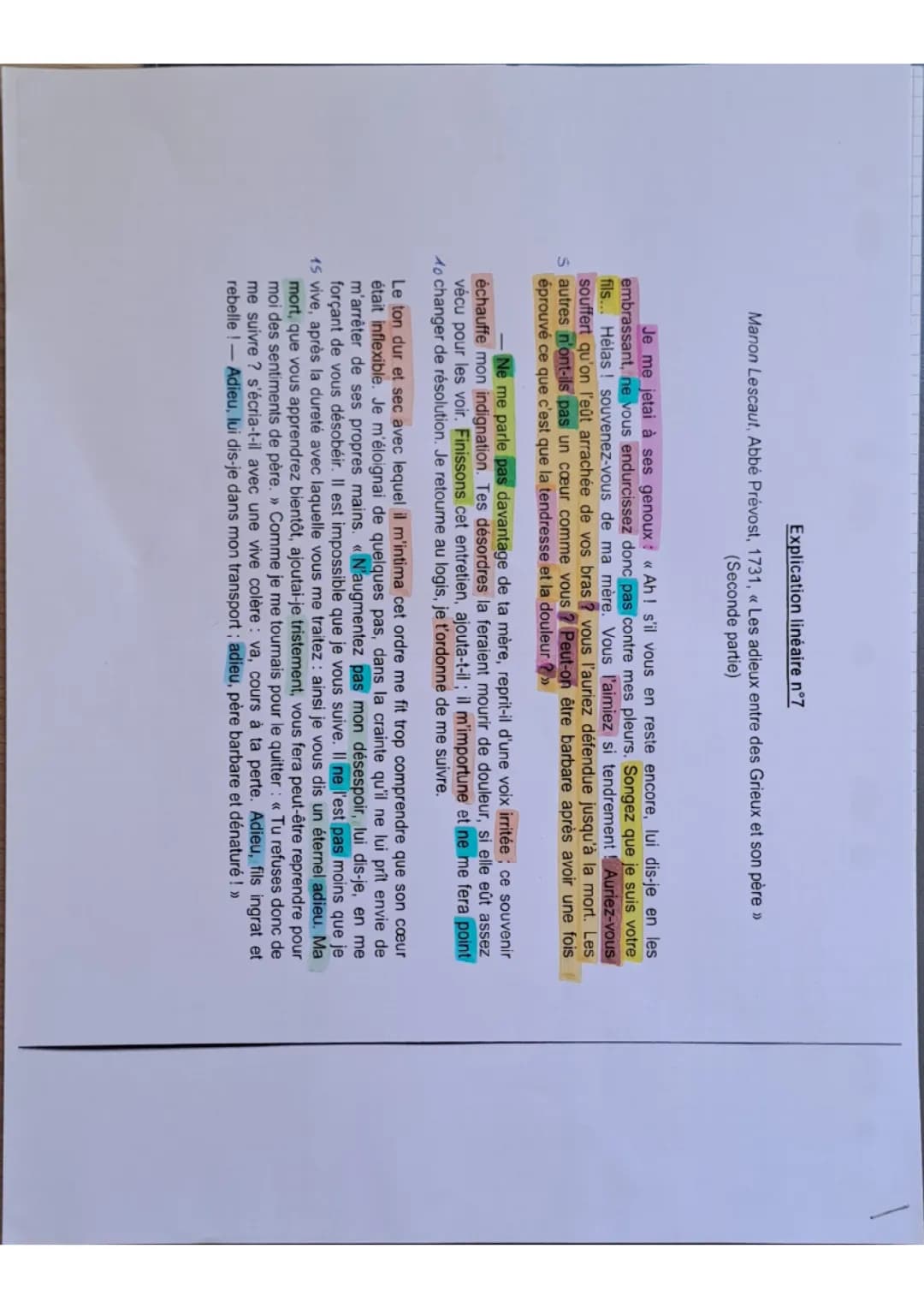 Explication linéaire "Les adieux entre DesGrieux et son père"